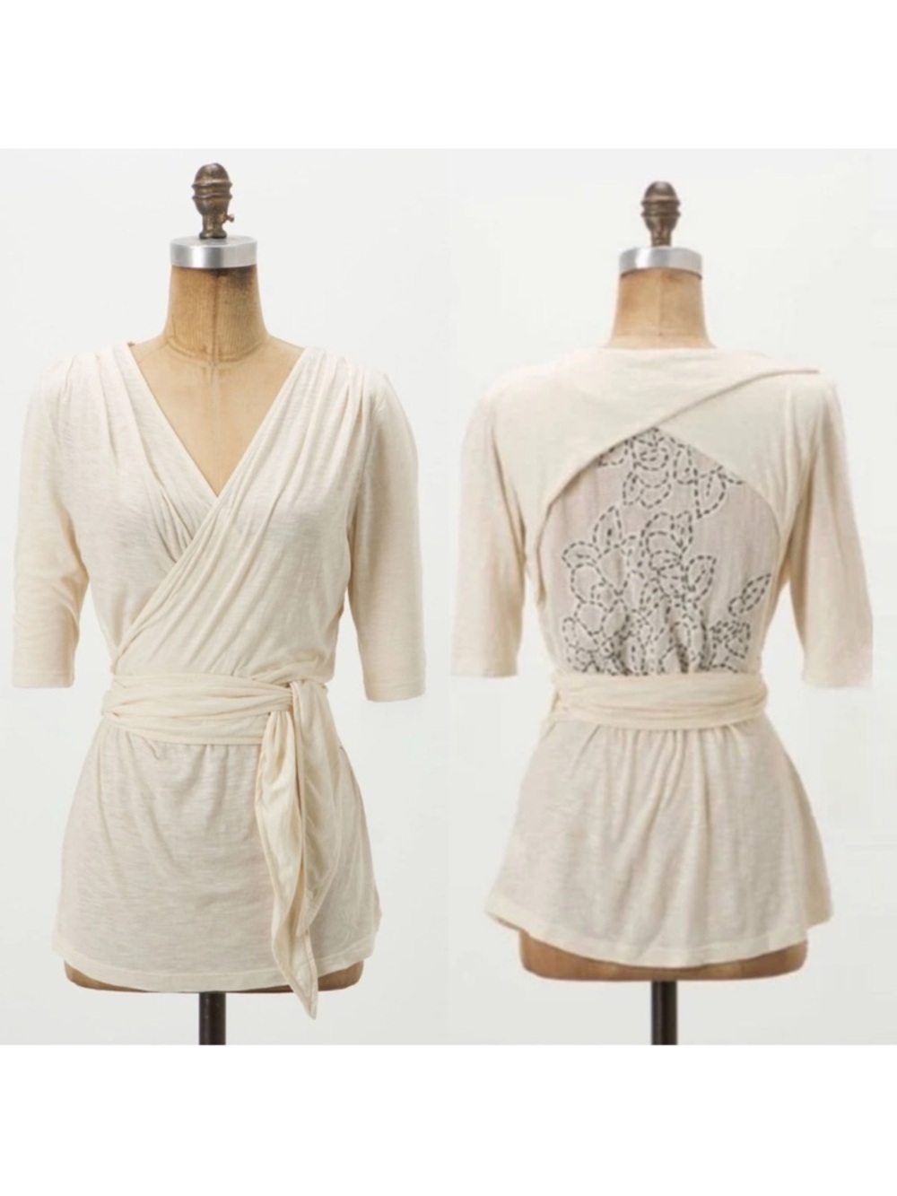 Vanessa Virginia Anthropologie Eliora Embroidered Floral Cotton wrap top